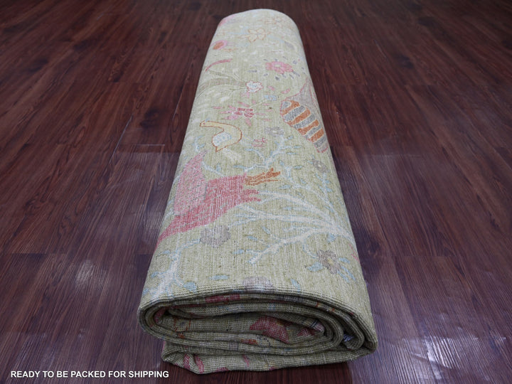 9'8" x 13'6" New Hand Knotted Green Wool Rectangle Oriental Rug - MOA10221507