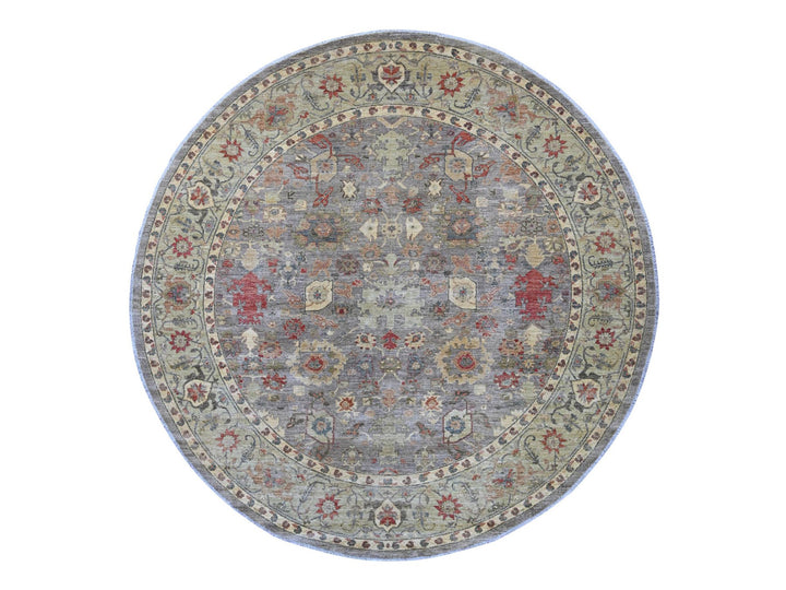 9'7" x 9'9" New Hand Knotted Grey Wool Round Oriental Rug - MOA10221511