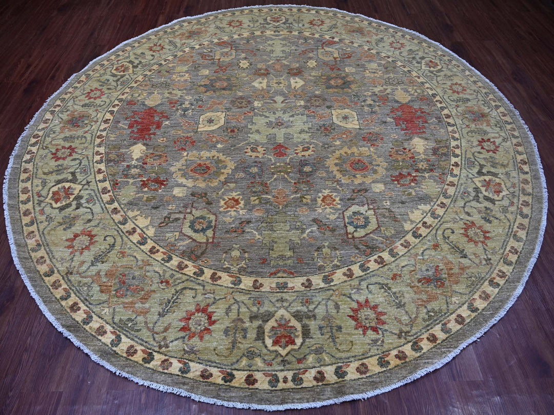 9'7" x 9'9" New Hand Knotted Grey Wool Round Oriental Rug - MOA10221511