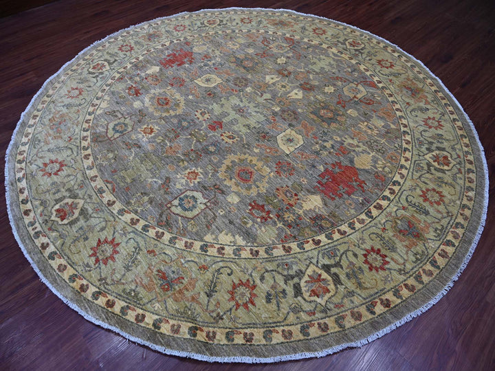 9'7" x 9'9" New Hand Knotted Grey Wool Round Oriental Rug - MOA10221511