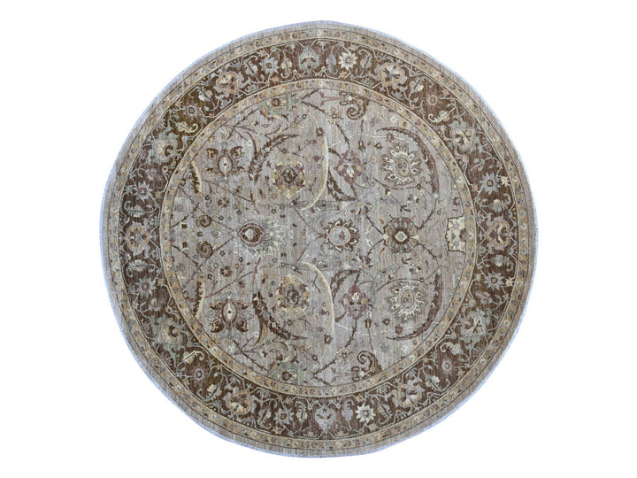 9'10" x 10'0" New Hand Knotted Grey Wool Round Oriental Rug - MOA10221512
