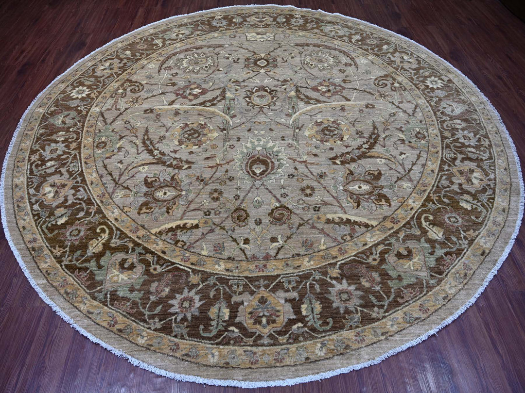 9'10" x 10'0" New Hand Knotted Grey Wool Round Oriental Rug - MOA10221512