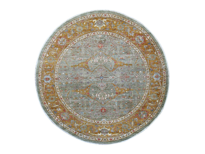8'0" x 8'2" New Hand Knotted Green Wool Round Oriental Rug - MOA10221516