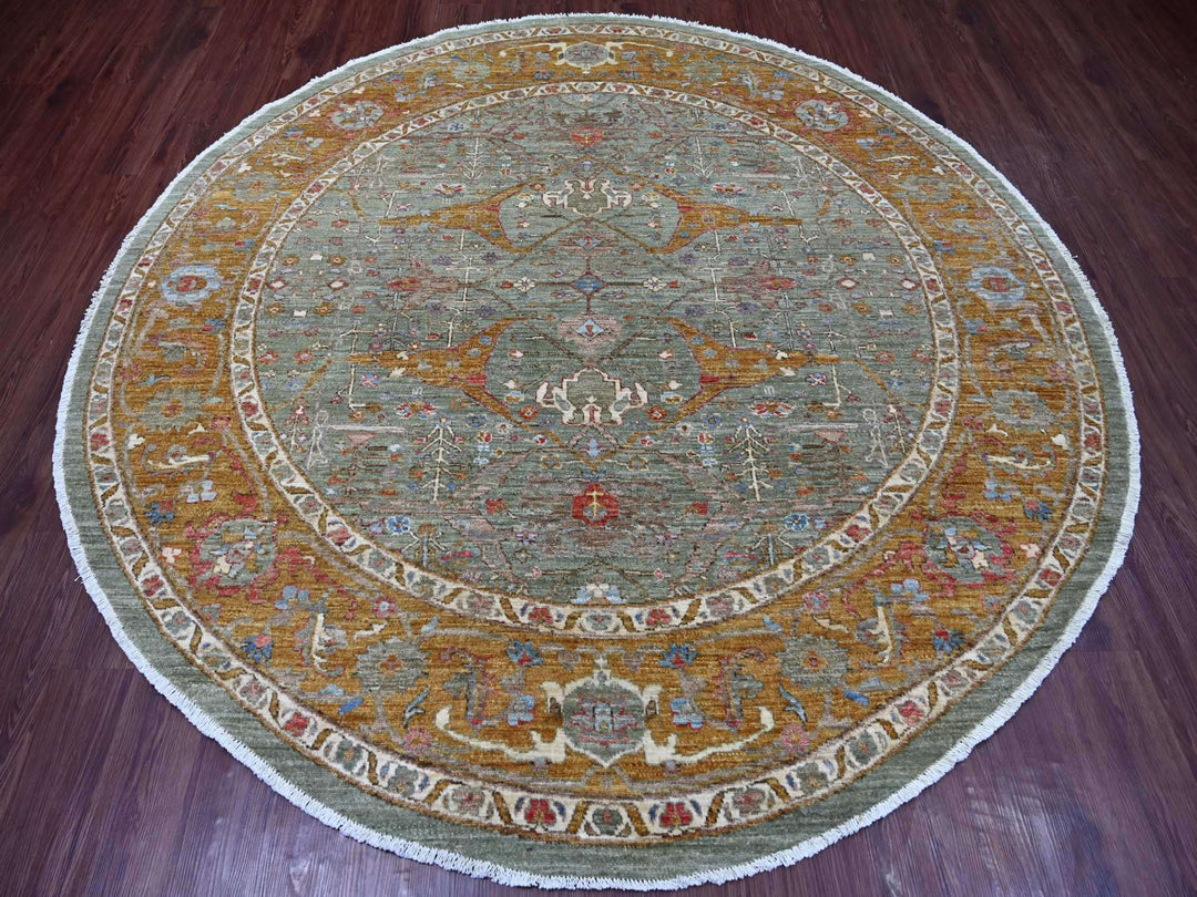 8'0" x 8'2" New Hand Knotted Green Wool Round Oriental Rug - MOA10221516