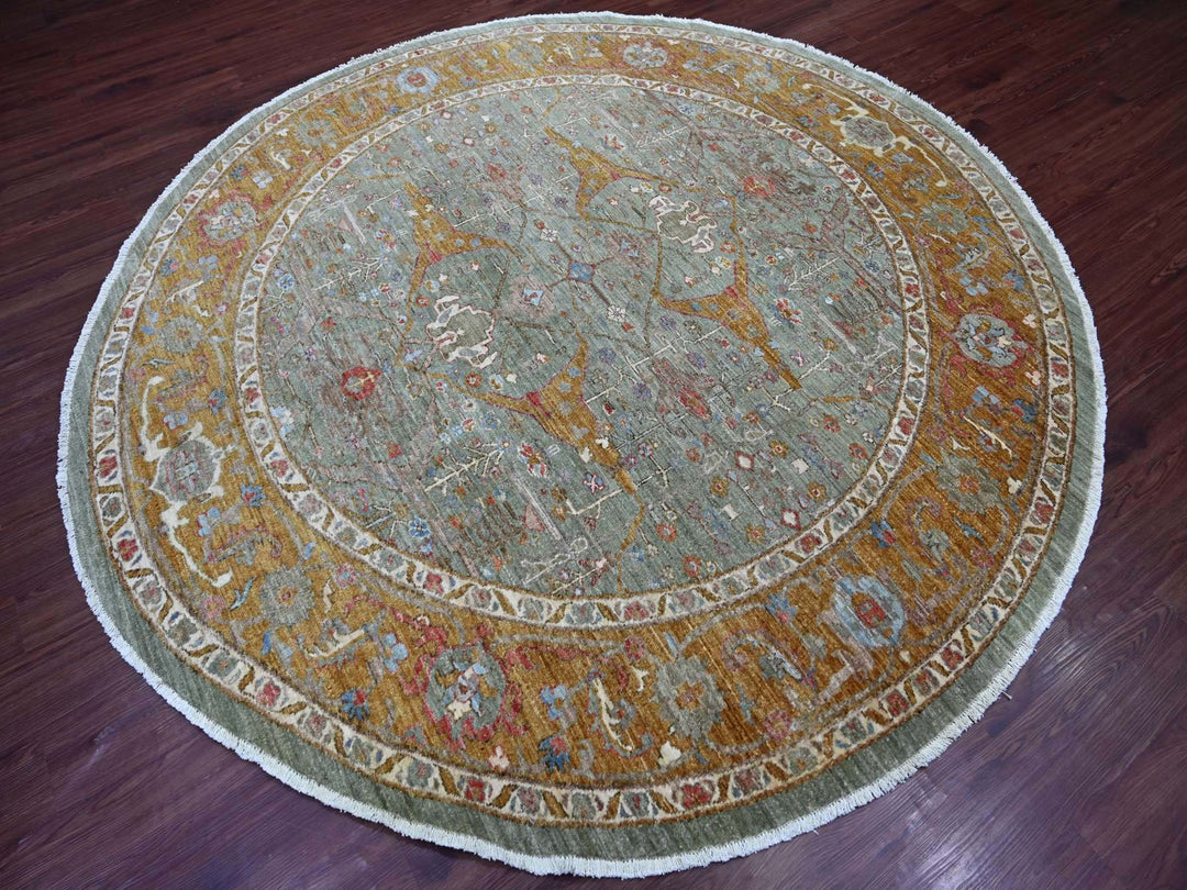 8'0" x 8'2" New Hand Knotted Green Wool Round Oriental Rug - MOA10221516