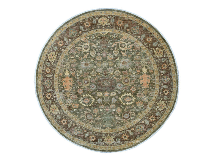 8'1" x 8'4" New Hand Knotted Green Wool Round Oriental Rug - MOA10221517