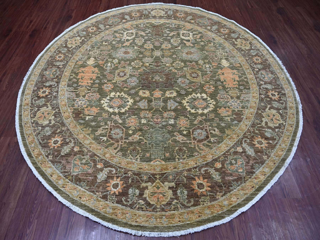8'1" x 8'4" New Hand Knotted Green Wool Round Oriental Rug - MOA10221517