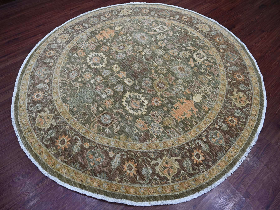 8'1" x 8'4" New Hand Knotted Green Wool Round Oriental Rug - MOA10221517