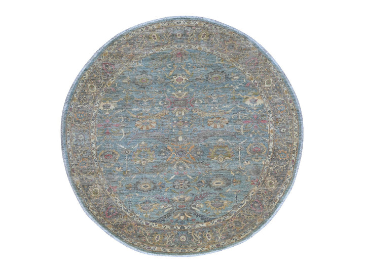 7'11" x 7'11" New Hand Knotted Blue Wool Round Oriental Rug - MOA10221518