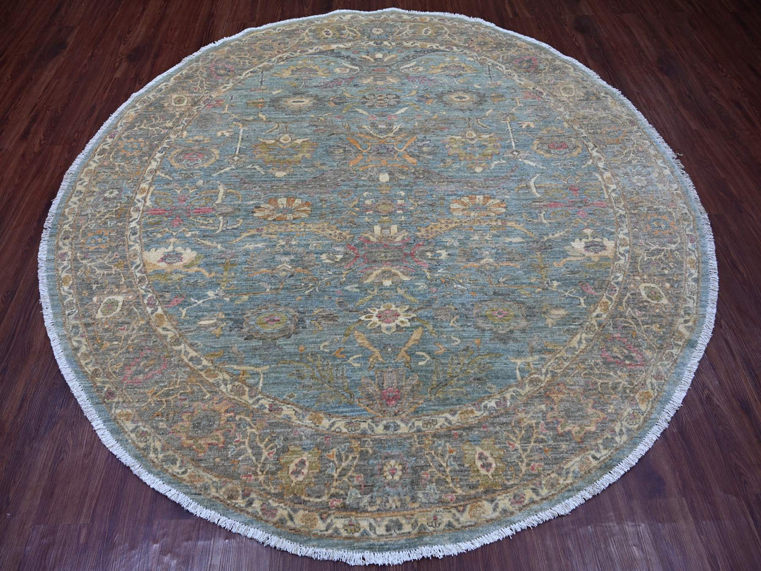 7'11" x 7'11" New Hand Knotted Blue Wool Round Oriental Rug - MOA10221518