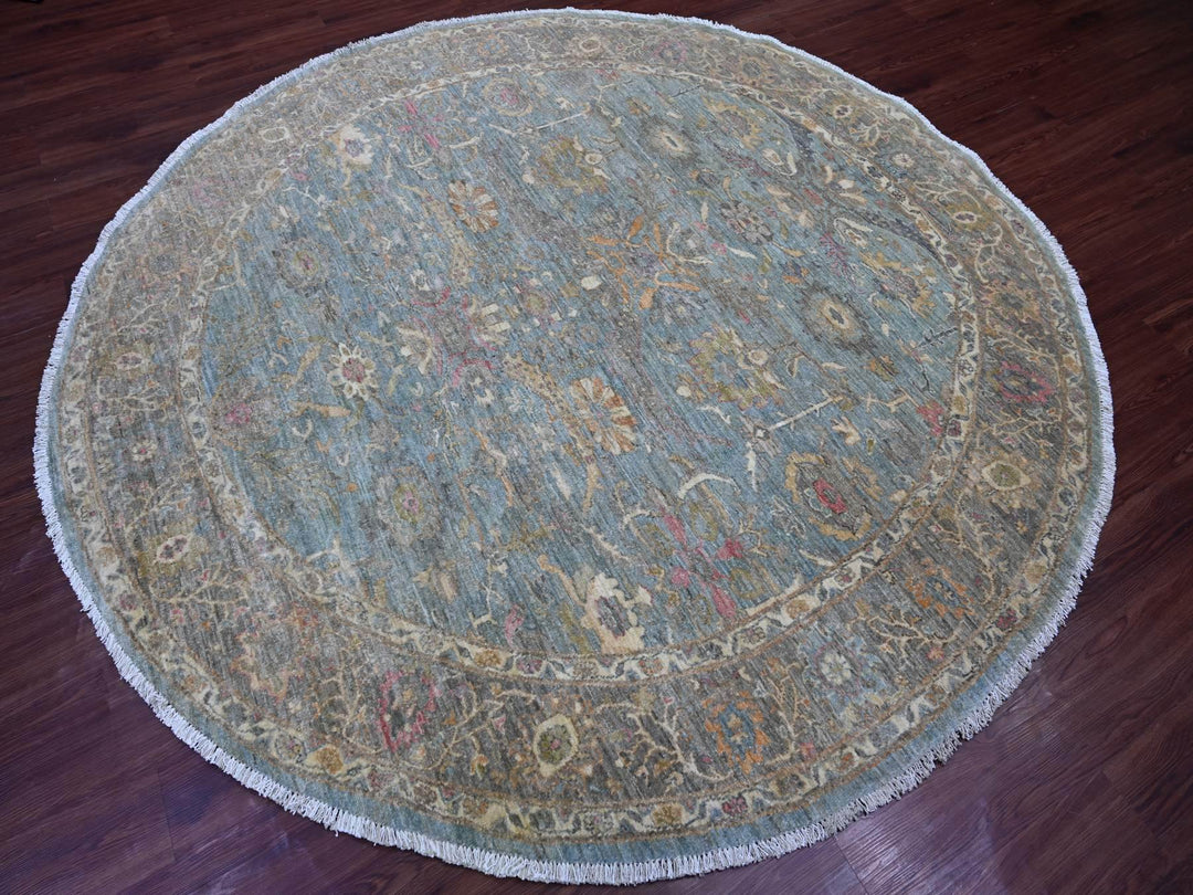 7'11" x 7'11" New Hand Knotted Blue Wool Round Oriental Rug - MOA10221518