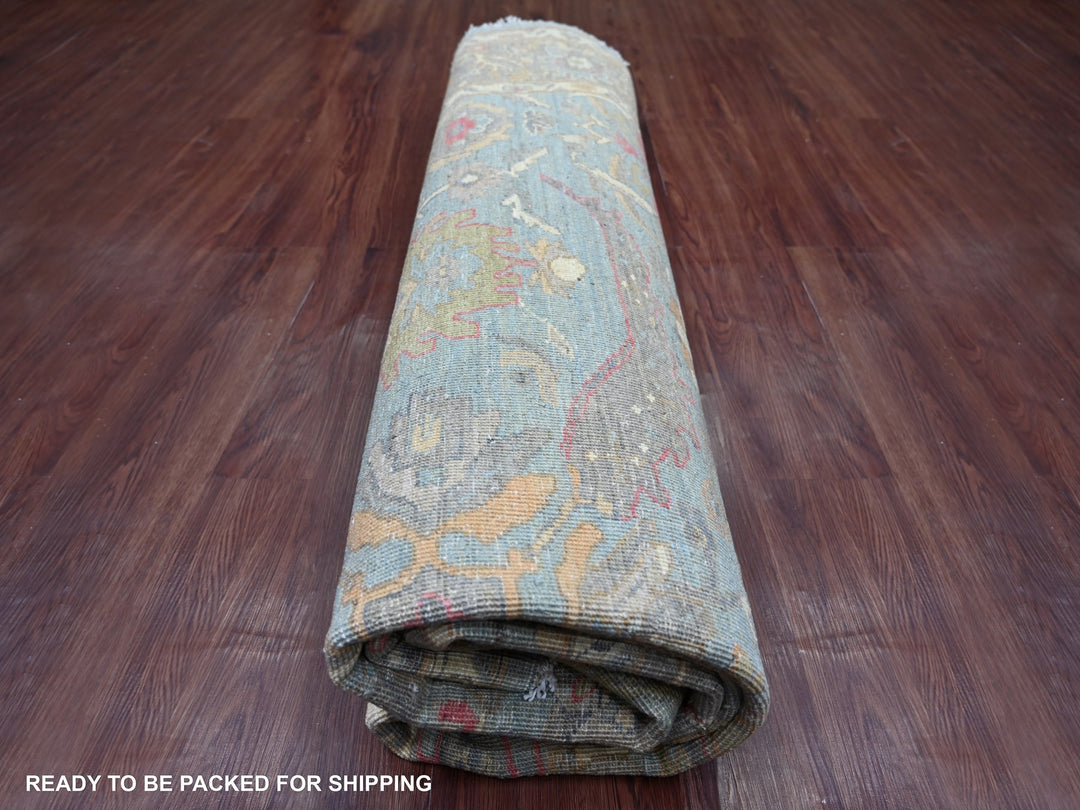 7'11" x 7'11" New Hand Knotted Blue Wool Round Oriental Rug - MOA10221518