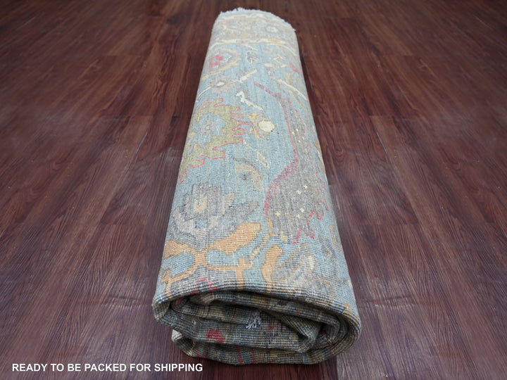 7'11" x 7'11" New Hand Knotted Blue Wool Round Oriental Rug - MOA10221518