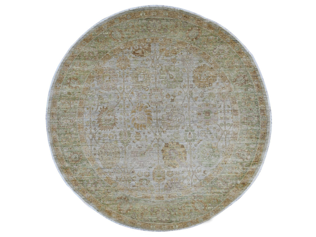 8'1" x 8'2" New Hand Knotted Grey Wool Round Oriental Rug - MOA10221519