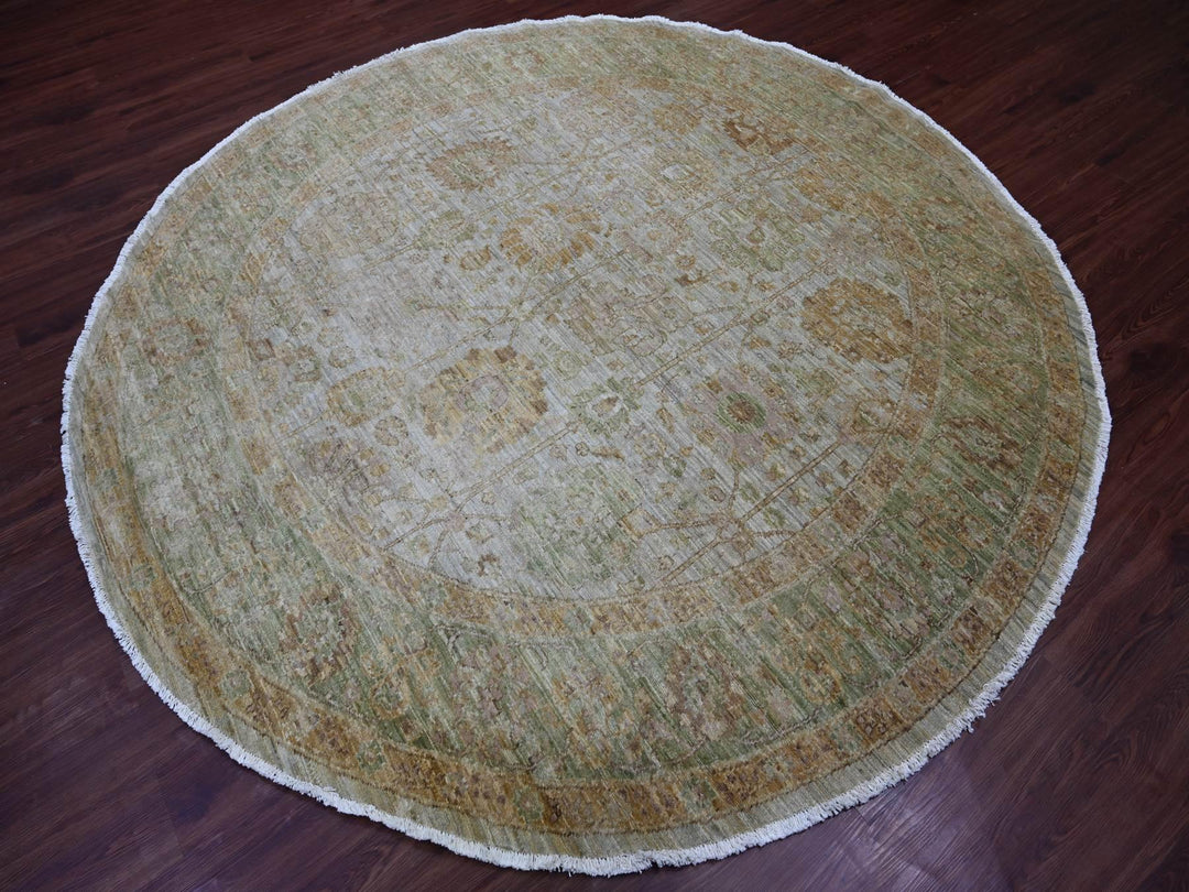 8'1" x 8'2" New Hand Knotted Grey Wool Round Oriental Rug - MOA10221519