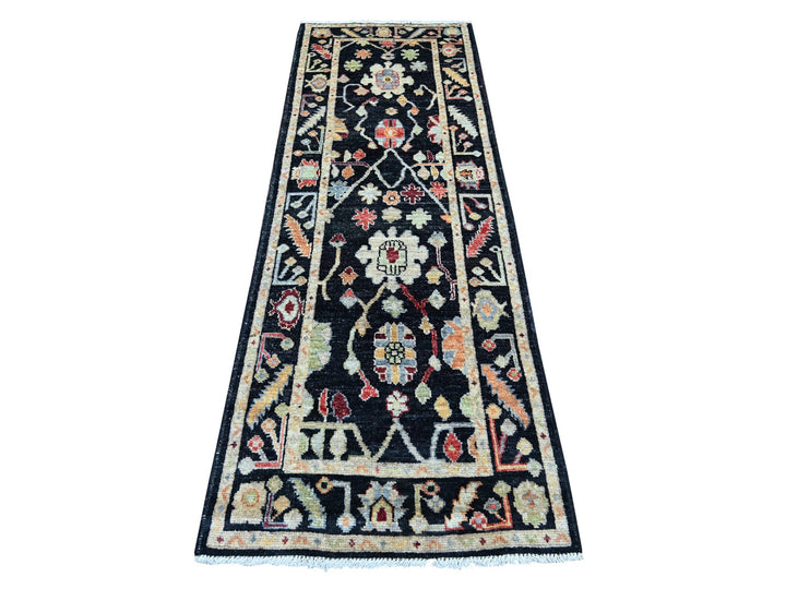 2'9" x 8'1" New Hand Knotted Black Wool Runner Oriental Rug - MOA10221529