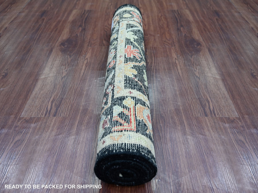2'9" x 8'1" New Hand Knotted Black Wool Runner Oriental Rug - MOA10221529