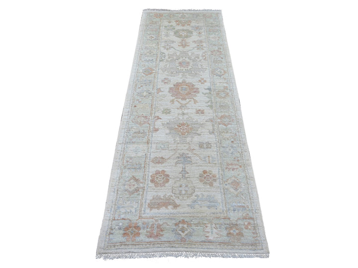 2'8" x 7'7" New Hand Knotted Ivory Wool Runner Oriental Rug - MOA10221530