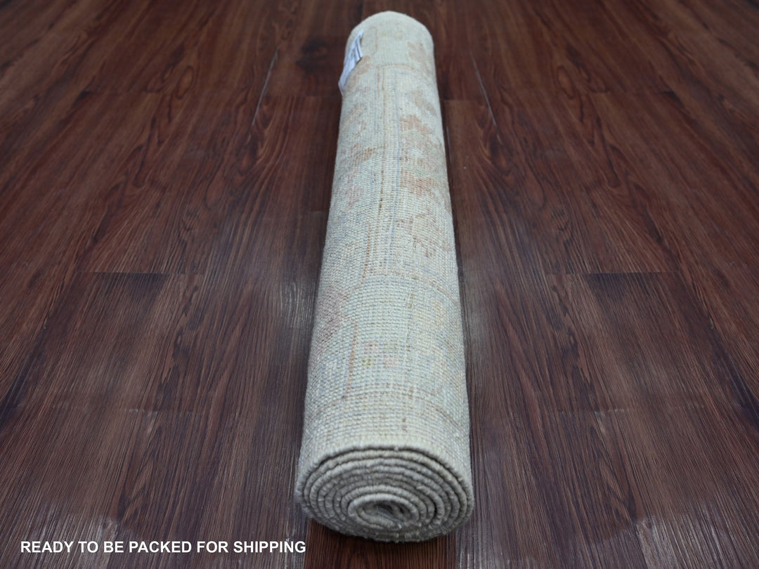 2'8" x 7'7" New Hand Knotted Ivory Wool Runner Oriental Rug - MOA10221530