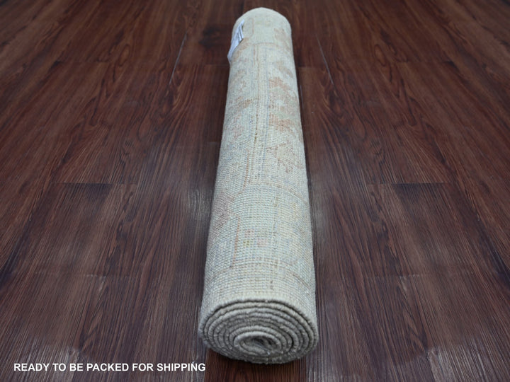 2'8" x 7'7" New Hand Knotted Ivory Wool Runner Oriental Rug - MOA10221530