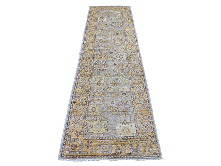 2'9" x 9'7" New Hand Knotted Grey Wool Runner Oriental Rug - MOA10221531