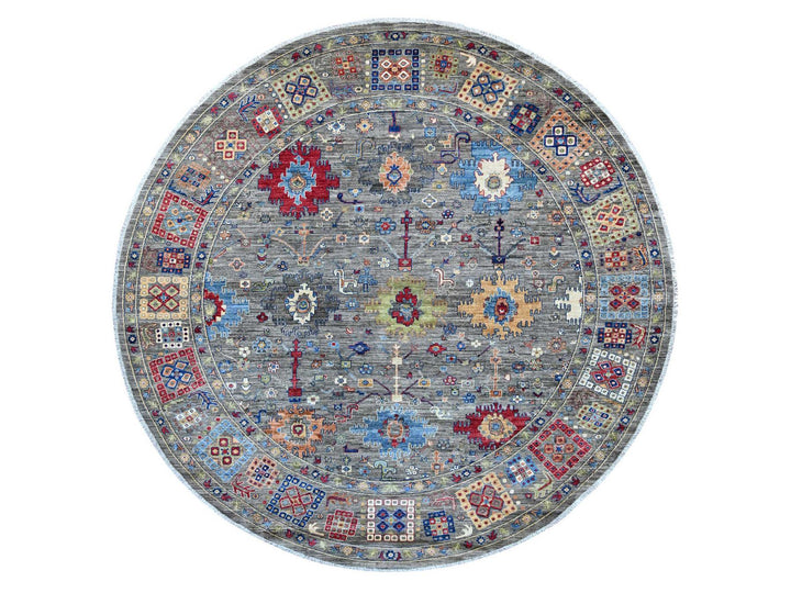 9'10" x 10'0" New Hand Knotted Grey Wool Round Oriental Rug - MOA10221535
