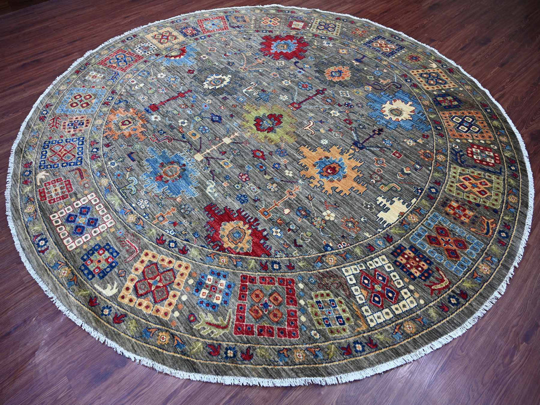 9'10" x 10'0" New Hand Knotted Grey Wool Round Oriental Rug - MOA10221535