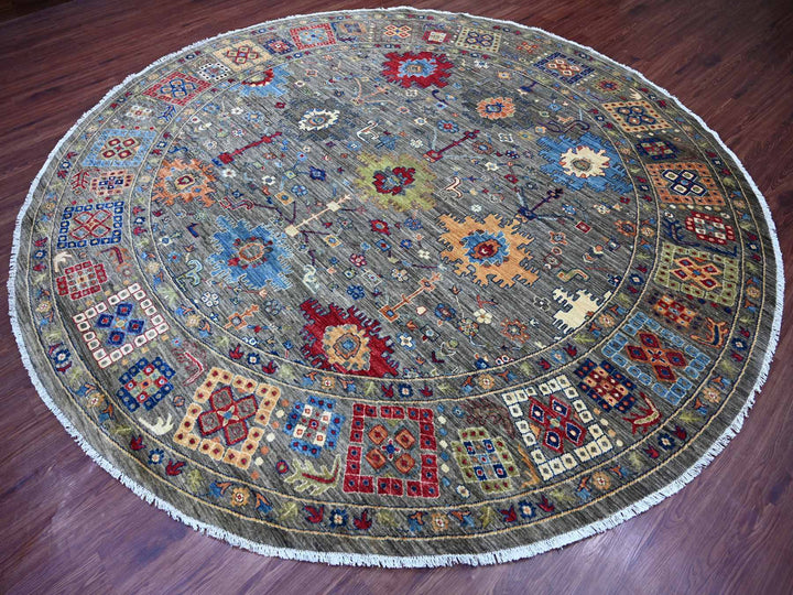 9'10" x 10'0" New Hand Knotted Grey Wool Round Oriental Rug - MOA10221535