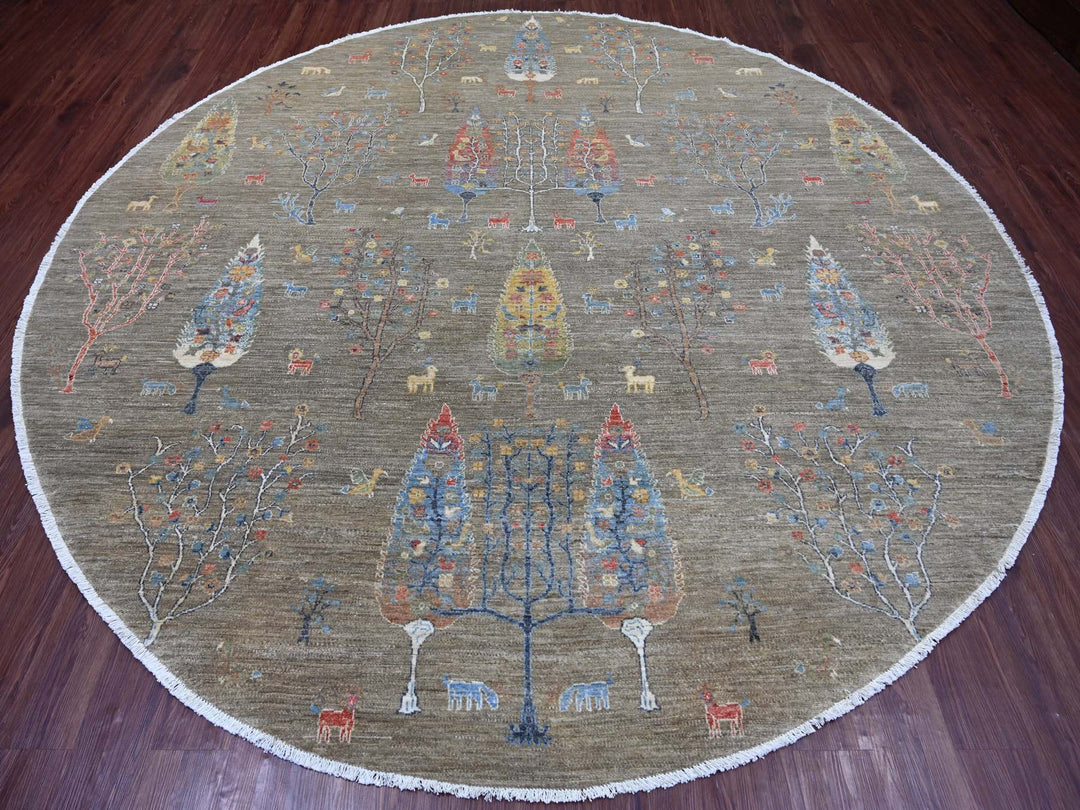 10'0" x 10'2" New Hand Knotted Grey Wool Round Oriental Rug - MOA10221536