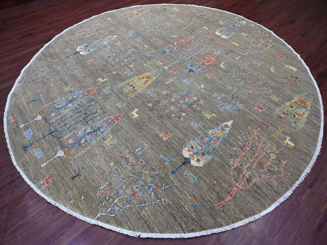 10'0" x 10'2" New Hand Knotted Grey Wool Round Oriental Rug - MOA10221536