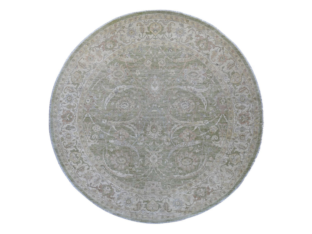 9'8" x 9'10" New Hand Knotted Green Wool Round Oriental Rug - MOA10221537