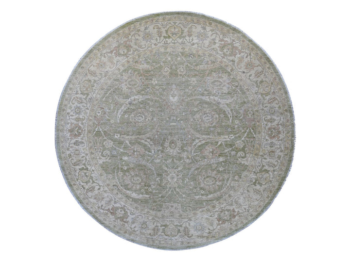 9'8" x 9'10" New Hand Knotted Green Wool Round Oriental Rug - MOA10221537