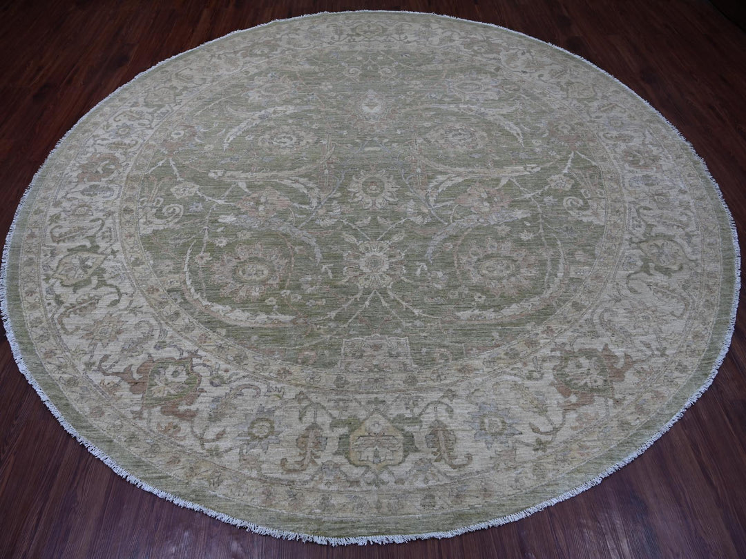 9'8" x 9'10" New Hand Knotted Green Wool Round Oriental Rug - MOA10221537