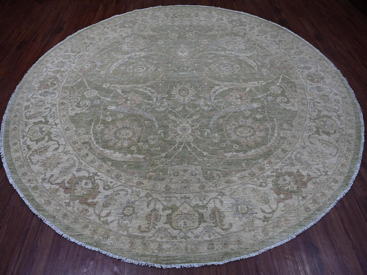 9'8" x 9'10" New Hand Knotted Green Wool Round Oriental Rug - MOA10221537