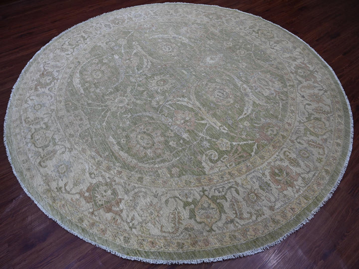 9'8" x 9'10" New Hand Knotted Green Wool Round Oriental Rug - MOA10221537