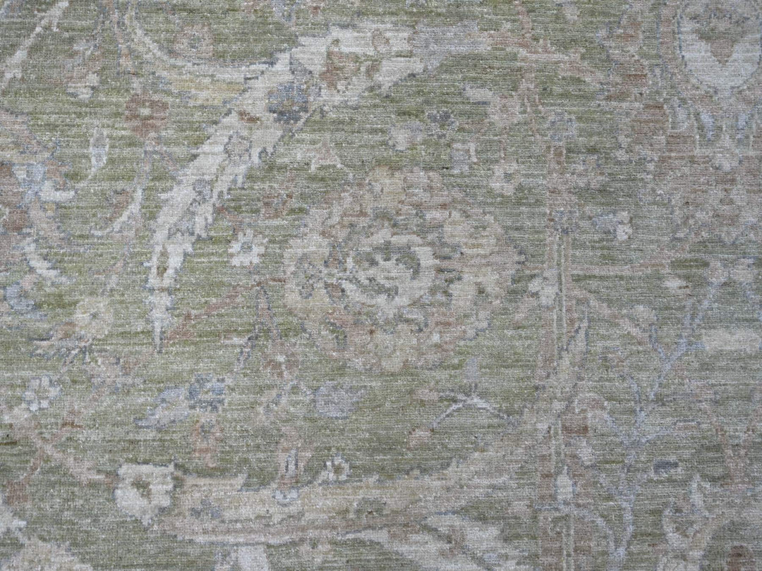9'8" x 9'10" New Hand Knotted Green Wool Round Oriental Rug - MOA10221537
