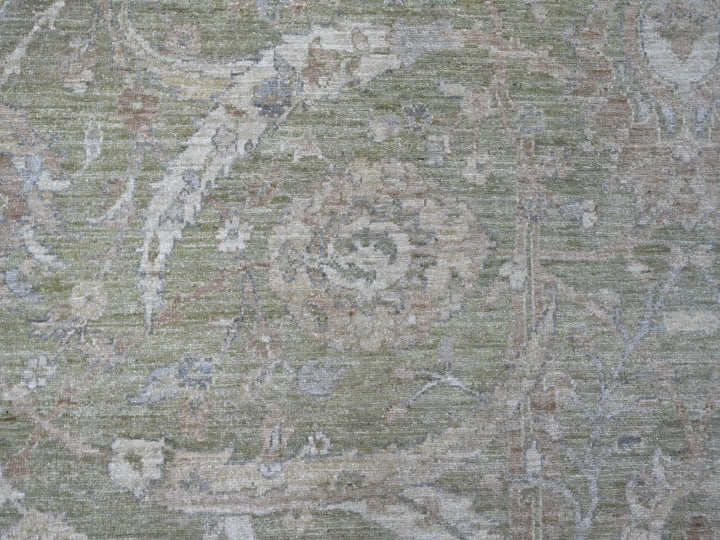 9'8" x 9'10" New Hand Knotted Green Wool Round Oriental Rug - MOA10221537