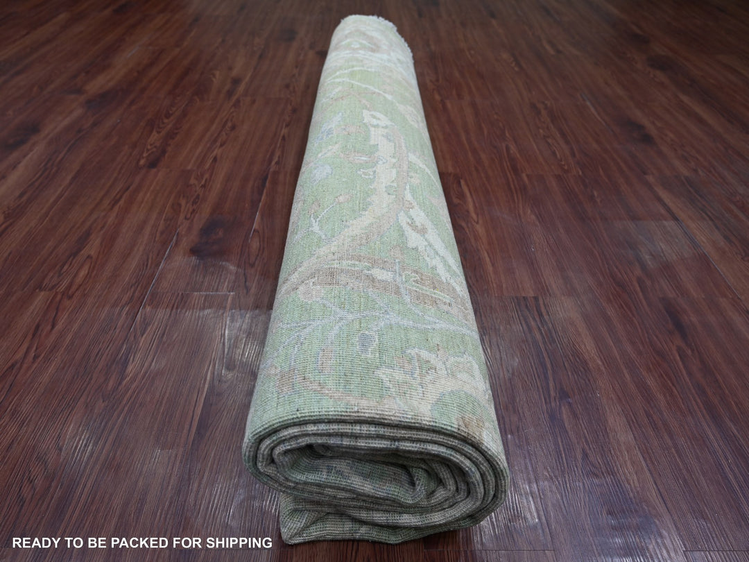 9'8" x 9'10" New Hand Knotted Green Wool Round Oriental Rug - MOA10221537