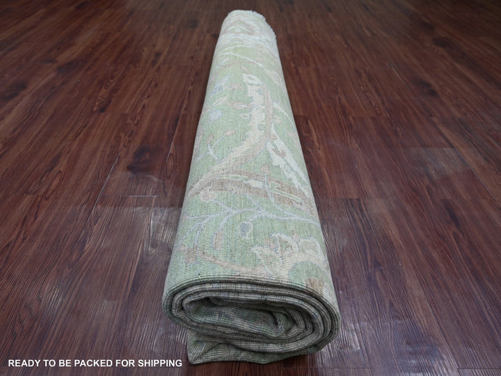 9'8" x 9'10" New Hand Knotted Green Wool Round Oriental Rug - MOA10221537