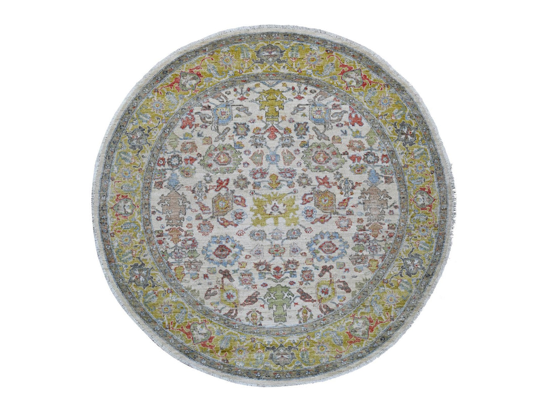 6'1" x 6'5" New Hand Knotted Ivory Wool Round Oriental Rug - MOA10221539