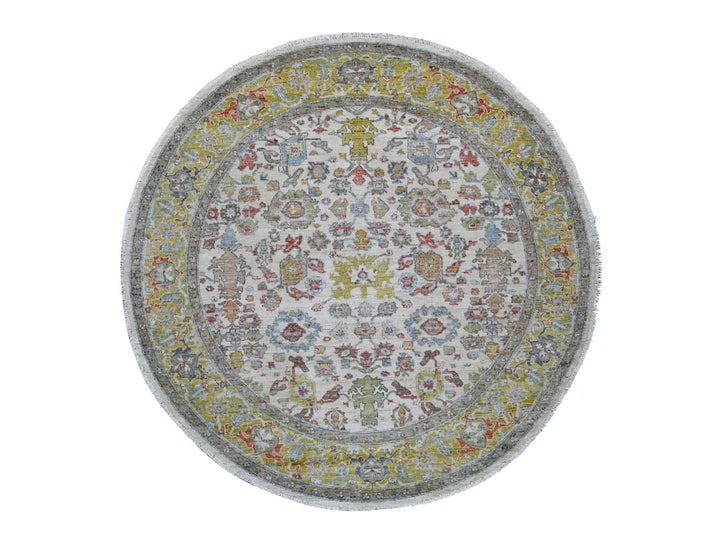 6'1" x 6'5" New Hand Knotted Ivory Wool Round Oriental Rug - MOA10221539