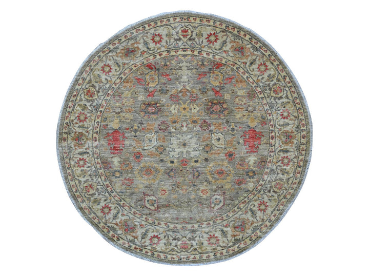 6'0" x 6'1" New Hand Knotted Grey Wool Round Oriental Rug - MOA10221541