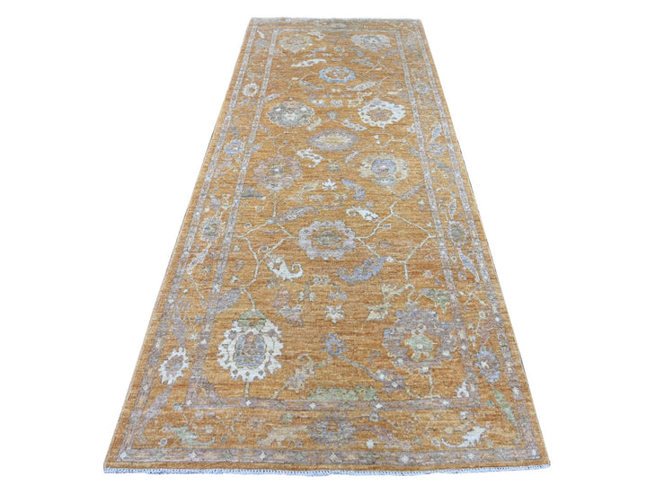 4'1" x 10'1" New Hand Knotted Brown Wool Runner Oriental Rug - MOA10221543