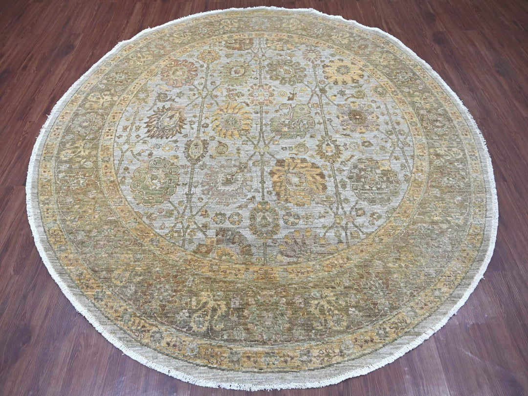 8'1" x 8'4" New Hand Knotted Grey Wool Round Oriental Rug - MOA10221548