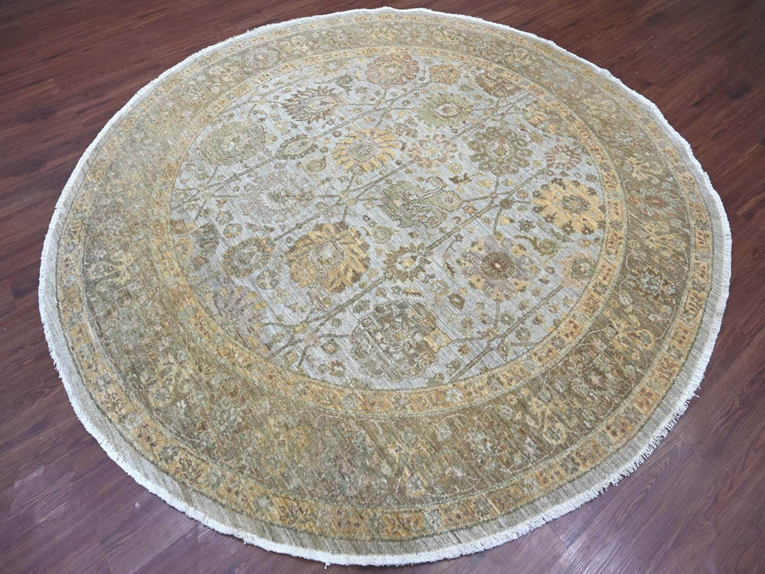 8'1" x 8'4" New Hand Knotted Grey Wool Round Oriental Rug - MOA10221548