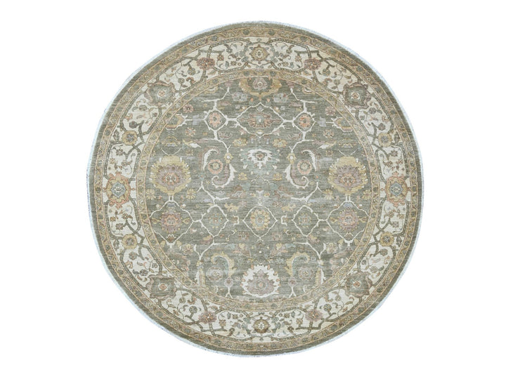 8'1" x 8'2" New Hand Knotted Green Wool Round Oriental Rug - MOA10221549