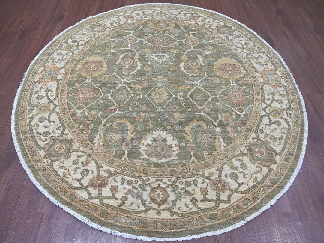 8'1" x 8'2" New Hand Knotted Green Wool Round Oriental Rug - MOA10221549