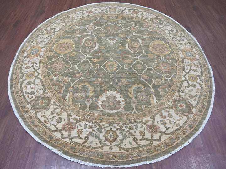 8'1" x 8'2" New Hand Knotted Green Wool Round Oriental Rug - MOA10221549