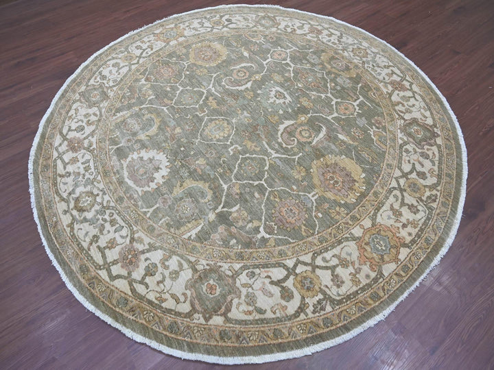 8'1" x 8'2" New Hand Knotted Green Wool Round Oriental Rug - MOA10221549