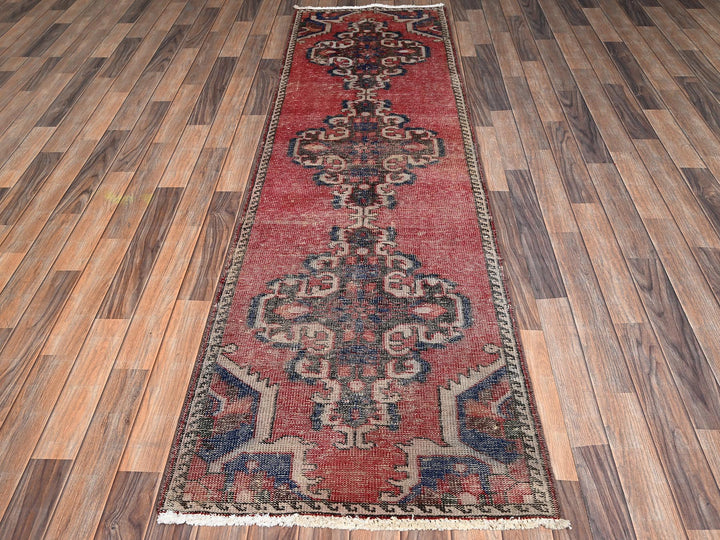 2'6" x 8'6" Vintage Hand Knotted Red Wool Runner Oriental Rug - MOA1022154